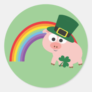 Sticker Rond Cute Leprechaun Pig