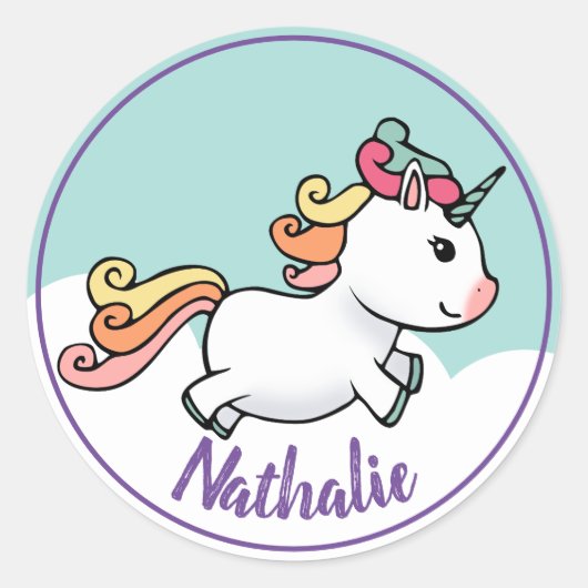 Sticker Rond Cute licorne avec nom (Devant)