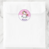 Sticker Rond Cute licorne avec nom (Sac)
