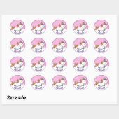Sticker Rond Cute licorne avec nom (Feuille)