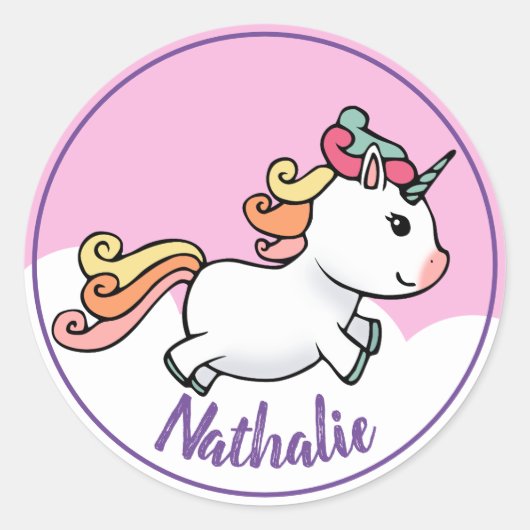 Sticker Rond Cute licorne avec nom (Devant)