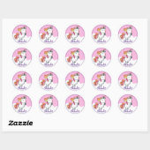 Sticker Rond Cute licorne avec nom (Feuille)