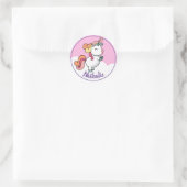 Sticker Rond Cute licorne avec nom (Sac)