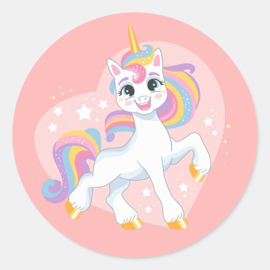 Sticker Rond Cute licorne dans le coeur (Devant)