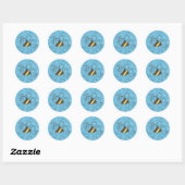 Sticker Rond Cute Little Bee Flying Blue Aquarelle Baby shower (Feuille)