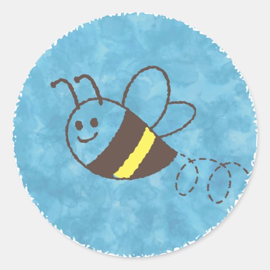 Sticker Rond Cute Little Bee Flying Blue Aquarelle Baby shower (Devant)