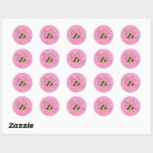 Sticker Rond Cute Little Bee Flying Pink Aquarelle Baby shower (Feuille)