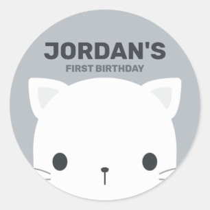 Sticker Rond Cute Little Cat avec nom personnalisé
