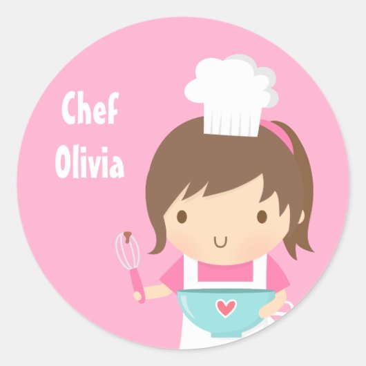 Sticker Rond Cute Little Chef Baker Girl (Devant)