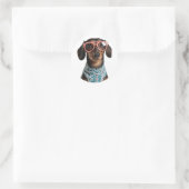 Sticker Rond Cute Little Dachshund With Red Glasses (Sac)