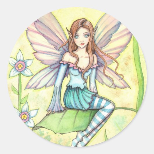 Sticker Rond Cute Little Flower Fairy Imaginaire Art (Devant)