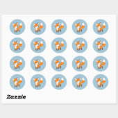 Sticker Rond Cute Little Fox sur Blue (Feuille)