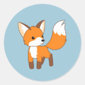 Sticker Rond Cute Little Fox sur Blue (Devant)
