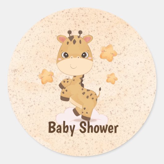 Sticker Rond Cute Little Giraffe Baby shower étoiles (Devant)