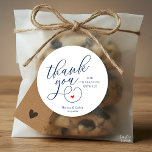 Sticker Rond Cute Little Heart Wedding Gifts Thank You<br><div class="desc">Modern Wedding Minimal Thank You Gifts Classic favor Round Sticker,  in creative classy script,  cute little heart,  with bride and groom name and wedding date,  navy blue theme.</div>