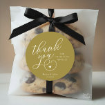 Sticker Rond Cute Little Heart Wedding Gifts Thank You<br><div class="desc">Modern Wedding Minimal Thank You Gifts Classic favor Round Sticker,  in creative classy script,  cute little heart,  with bride and groom name and wedding date,  yellow gold theme.</div>