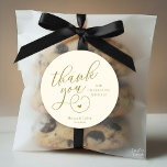 Sticker Rond Cute Little Heart Wedding Gifts Thank You<br><div class="desc">Modern Wedding Minimal Thank You Gifts Classic favor Round Sticker,  in creative classy script,  cute little heart,  with bride and groom name and wedding date,  yellow gold theme.</div>