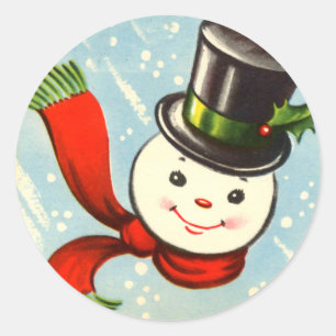 Sticker Rond Cute Little Retro Snowman