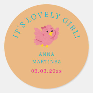 Sticker Rond Cute Little Rose Bird Thème Fille Baby shower