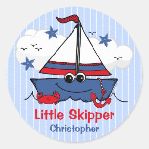 Sticker Rond Cute Little Sailboat