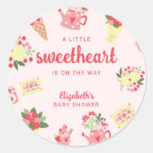 Sticker Rond Cute Little Sweetheart on the Way Baby Shower pink (Devant)