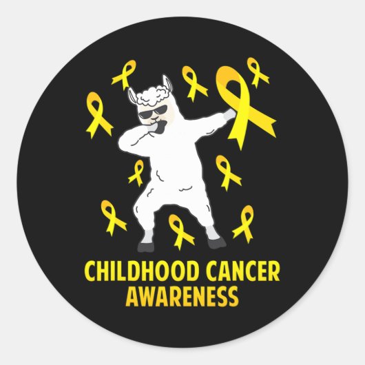 Sticker Rond Cute Llama Dabbing Guerrier du cancer de l'enfance (Devant)