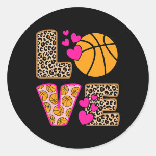Sticker Rond Cute Love Basketball Leopard Print Women Girls Bas