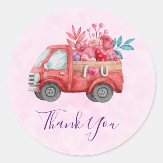 Sticker Rond Cute Love Camion Coeurs & Fleurs Cargo Merci (Devant)
