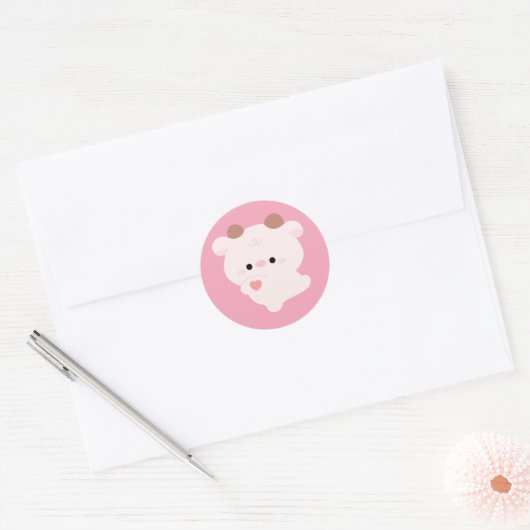Sticker Rond Cute Love Cow (Enveloppe)