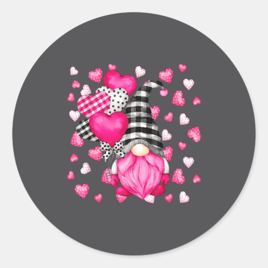 Sticker Rond Cute Love Heart Pattern For Her Nk Valentines Gnom (Devant)