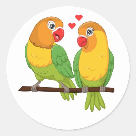 Sticker Rond Cute Lovebird Jaune Vert Inséparables Mariage (Devant)
