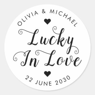 Sticker Rond Cute Lucky in Love Merci Sweet Wedding Favor