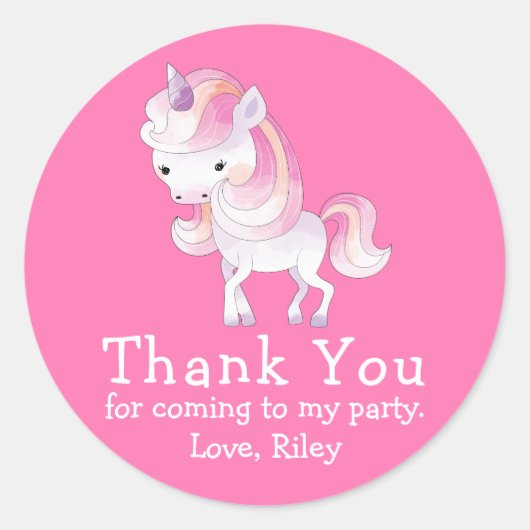 Sticker Rond Cute magique Unicorn Merci (Devant)