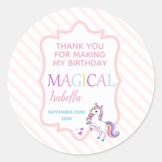 Sticker Rond Cute Magique Unicorne Merci rose (Devant)