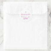 Sticker Rond Cute Maison Fabriquée Avec Amour Fuchsia Rose Blan (Sac)