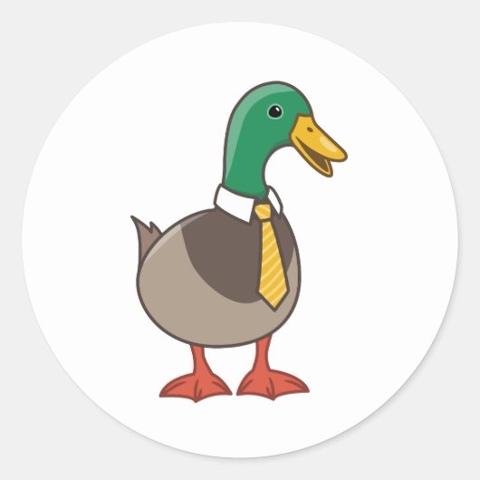 Sticker Rond Cute Mallard Duck White Collar Necktie (Devant)