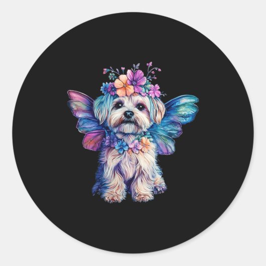 Sticker Rond Cute Maltese Dog Angel With Wings  (Devant)