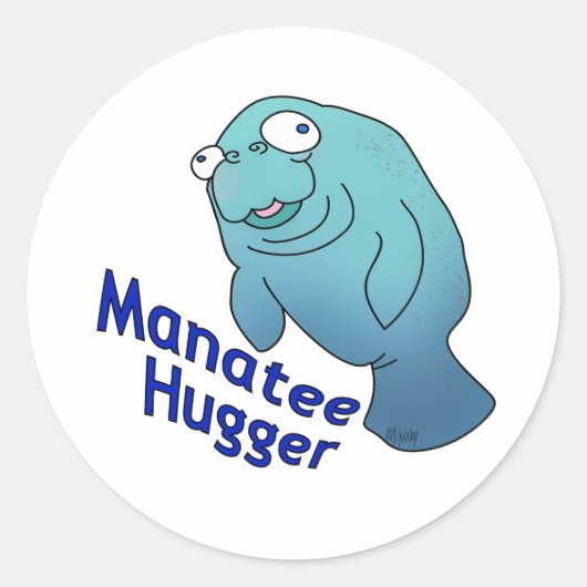 Sticker Rond Cute Manatee Hugger Cartographier animal (Devant)