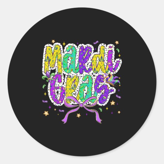 Sticker Rond Cute Mardi Gras Gras Mardi Coquette Bow Enfants Fi (Devant)