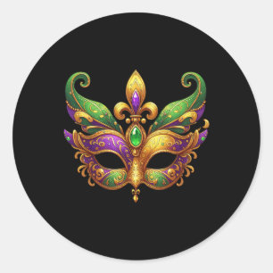 Sticker Rond Cute Mardi Gras Mask Fun 2025 Mardi Gras Party Enf