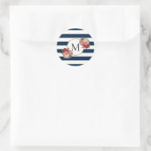 Sticker Rond Cute Marine Bleu Blanc rayé Retro Floral Monogramm (Sac)