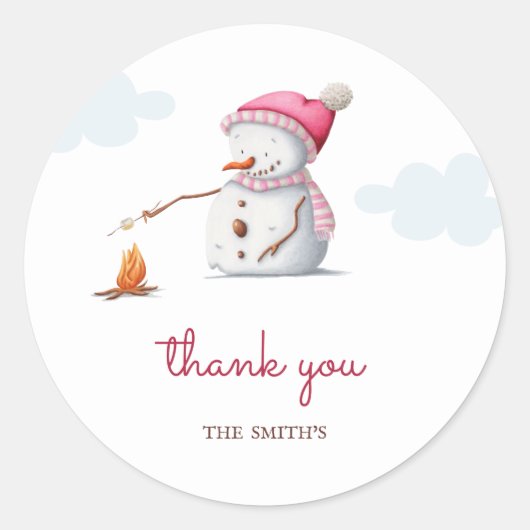Sticker Rond Cute Marshmallows Snowman Merci de vacances hivern (Devant)
