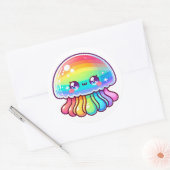 Sticker Rond Cute méduse arc-en-ciel (Enveloppe)