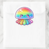 Sticker Rond Cute méduse arc-en-ciel (Sac)