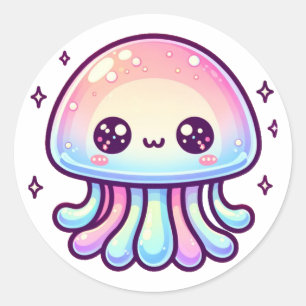 Sticker Rond Cute méduse multicolore