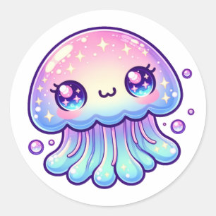 Sticker Rond Cute méduse rose