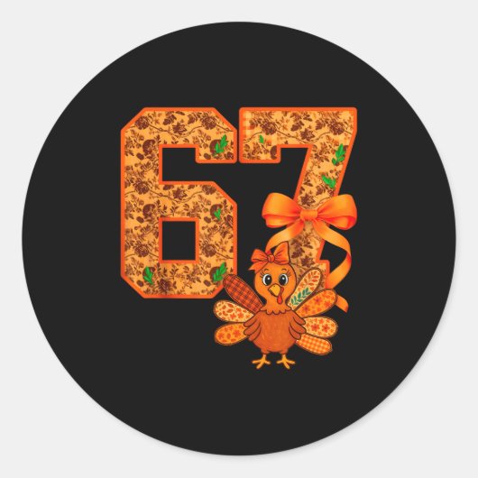 Sticker Rond Cute Meme 67 Coquette Bow Turkey Thanksgiving Aest (Devant)