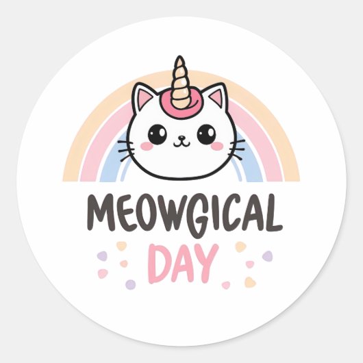 Sticker Rond Cute "Meowgical Day" Caticorn (Devant)