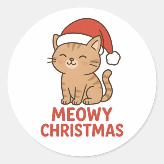 Sticker Rond Cute Meowy Christmas Cat Santa Hat (Devant)
