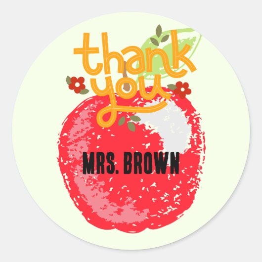 Sticker Rond Cute Merci Enseignant Apple Classic Custom (Devant)